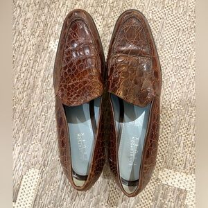 Lambertson Truex Women’s Italian Leather Loafers Embossed Alligator EU size 40